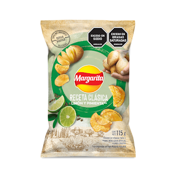 Pasabocas Margarita Papas Receta Clas Limón Pimienta Negra x 115 gr  