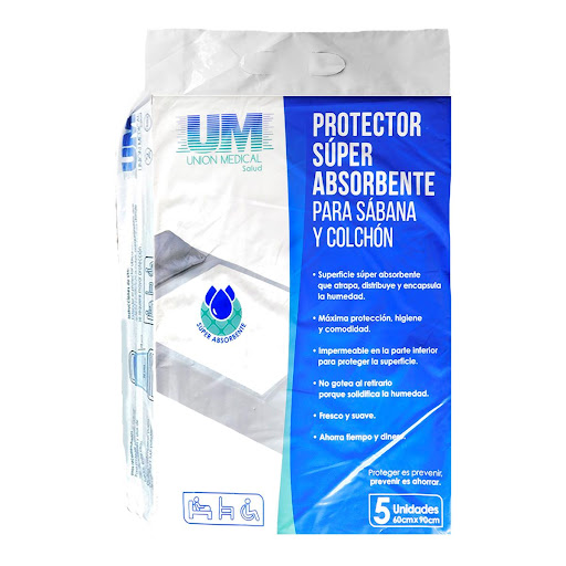 SABANILLA PROTECTOR SUPER ABSORBENTE 60X90 (PAQ x5) UM  x 5 Sabanilla totalmente absorbente con tejido de de algodon muy fino, se utiliza como sobre protector de cama, a manera que encapsula la humedad y liquidos.