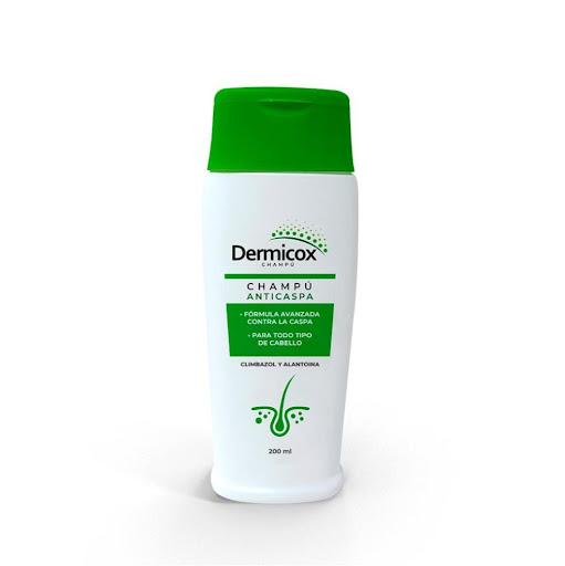Shampoo Dermicox anticaspa botella x 200 DERMICOX BOTELLA x ml El Champú Anticaspa DERMICOX es un producto formulado para ayudar al control de la caspa y al mantenimiento del equilibrio del cuero cabelludo, gracias a la acción del Climbazol, un agente ampliamente