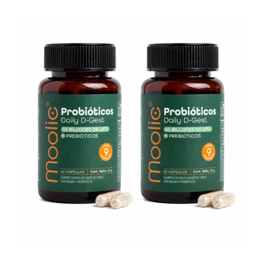 Probióticos 50 Billones Con Prebióticos 60 Cápsulas 30 Gr Daily D-gest x 2 unidades Moolic Tarro x 2 