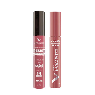 Combo Brillo Labial Vogue Oh Q Brillo Chula + Labial Líquido Vogue Resist Fabulosa Pack x 2 und  