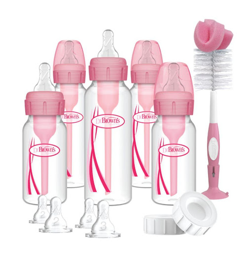 Set De Regalo Dr Browns Rosado Big Dr Browns Set teteros x 1 Set de Regalo Dr. Brown’s Options+ Natural Flow con teteros de 120 y 250 ml, tetinas por etapas, tapas y cepillo. Sistema anticólicos clínicamente probado que reduce gases y cólicos, imita la lactanci