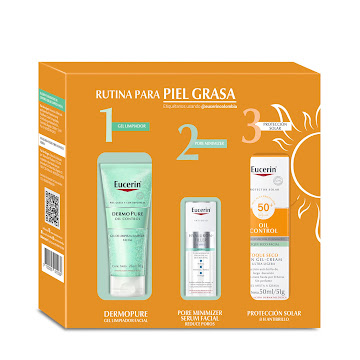 Protector Solar Eucerin Toque Seco + Dermo Pure + Pore Minimizer Pack Rutina Piel Grasa x 3 und  