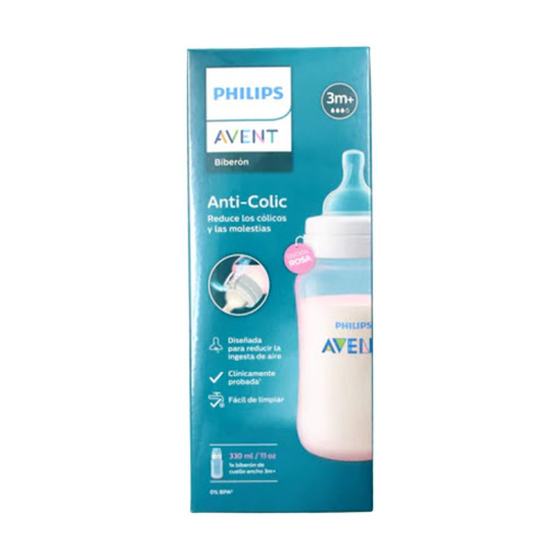 Phillips Avent Tetero Válvula Anticólicos Rosa 11Oz SCY121/11 Avent Caja x 1 Biberón Philips AVENT 11 oz con sistema de ventilación exclusivo, tetina anticólicos, diseño antigoteo y fácil de limpiar, ideal para una alimentación cómoda y libre de molestias.