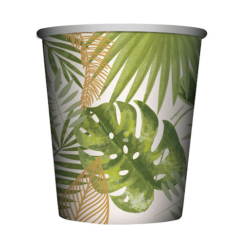 Vasos Sempertex Feliz Cumpleaños Hojas Tropicales x 8 und