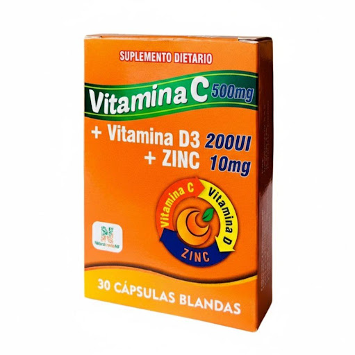Vitamina C + D+ Zinc x 30 cápsulas  Naturalmente NF Caja x 30 Cápsulas x 30 unidades Triple acción protectora que contribuye al bienestar diario y apoya el sistema inmunológico y las defensas del organismo.