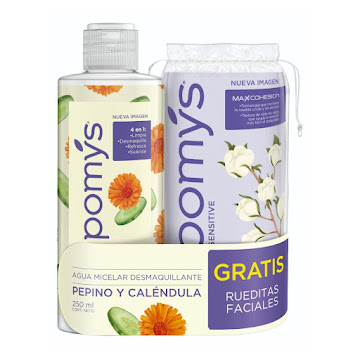Agua Micelar Pomys Pepino y Caléndula x 250 ml + Paquete Gratis Rueditas Faciales Sensitive x 50 und  