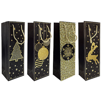 Bolsa De Regalo Navideña Mays Color Negro Dorado Surtida x 1 und  