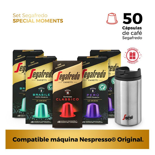 Set Special Moments x 50 Cápsulas Café Segafredo - Compatible máquina Nespresso® Original SEGAFREDO ZANETTI Display empaque individual x 50 cápsulas + 1 termo Exquisita variedad de cafés en cápsula Segafredo

INCLUYE ESPECTACULAR OBSEQUIO - MUG SEGAFREDO.

Cápsulas de café Segafredo Edición PERÚ.

La mejor selección de granos de Perú, de olfato rico e inten