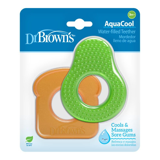 Llamadientes Aquacool Aguacate x2 Dr Brown's Aguacate x 1 Los mordedores AquaCool de Dr. Brown refrescan y alivian las encías del bebé durante la dentición. Diseñados para guardarse en el refrigerador, estos mordedores están rellenos de agua 100% purificada 