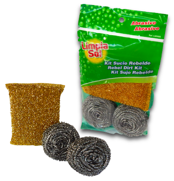Kit Para Limpieza Sucio Rebelde Limpiasol x 1 Esponja y 2 Esponjillas Brilladoras   