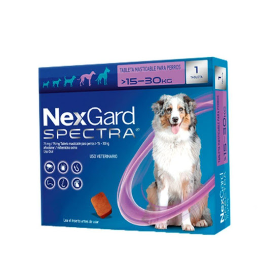 NEXGARD C SPECTRA 15-30 KG Boehringer Caja x 1 En perros para el tratamiento de las infestaciones por pulgas y garrapatas, así como la prevención de la dirofilariosis y/o el tratamiento de infestaciones por nematodos gastrointestinales de las sigu