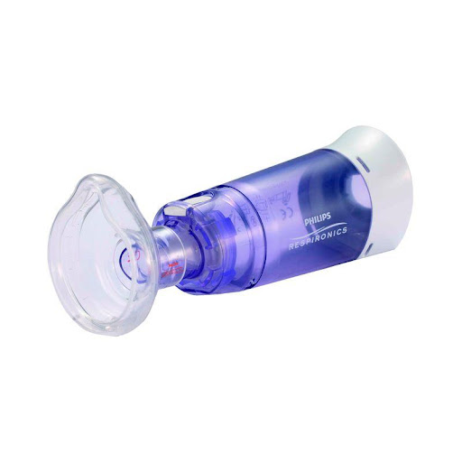 Inhalocamara Optichamber Respironics Medium Respironics  x 1 Diseñada para mejorar la administración de medicamentos inhalados en niños entre 19 meses y 6 años. Su válvula de baja resistencia facilita la respiración, mientras que su cámara antiestática permite 