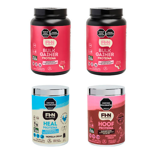 MUSCLE PACK 2 BULK FRESA 920 gr, 1 HEAL VAINILLA 690 gr, 1 HOOF CHOCOLATE 552 gr FHN NUTRITION 924 gr x 4 undefined
