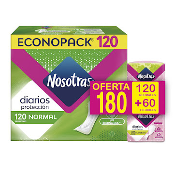 Protectores Diarios Normal Nosotras x 120 und + Protectores Flexibles x 60 und  