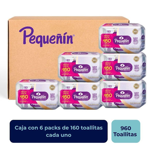Pañitos Húmedos Pequeñin Piel Delicada Jumbo Pack x 160 und.  Pequeñin Caja x 6 Pieles sensibles. Jumbo pack, 2 empaques de 80 unds para piel delicada, especial para pieles sensibles, 96%origen natural.
