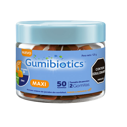 Gomitas Gumibiotics Con Probióticos, Vitamina C, D Y Zinc Sabor Naranja Frasco x 50 und