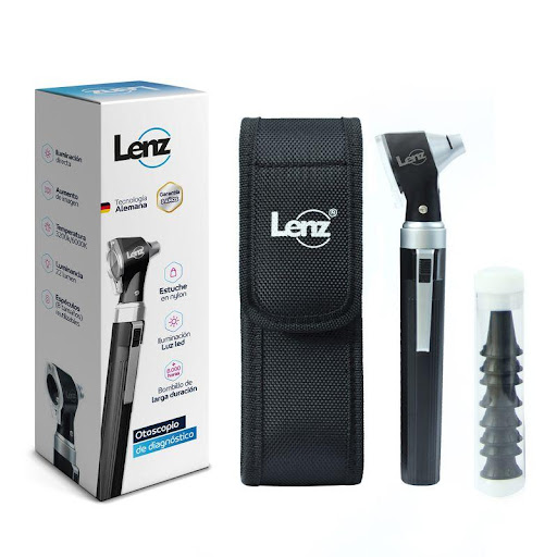 Otoscopio de diagnóstico LENZ Lenz  x 1 Otoscopio de diagnóstico LENZ con iluminación LED directa, diseñado para ofrecer una visualización clara y precisa del conducto auditivo y el tímpano. Fabricado con tecnología alemana, cuenta con lent
