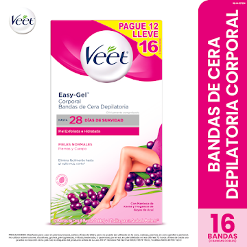 Bandas de Cera Depilatoria Veet Corporal Piel Sensible Caja x 16 Bandas  
