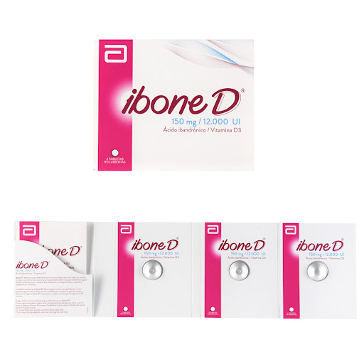 Ibone D Ácido Ibandrónico + Vitamina D3 150mg/12.000UI Gynopharm Caja x 3 Tabletas