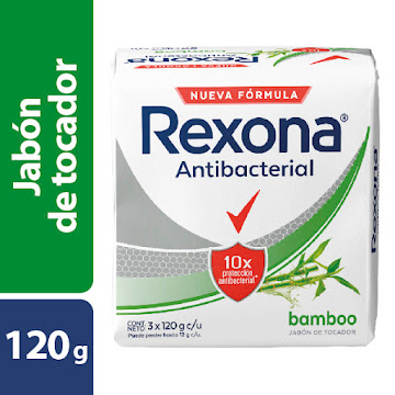 Jabón En Barra Rexona Antibacterial Bamboo 10 Veces Más Protección 120 gr x 3 und  