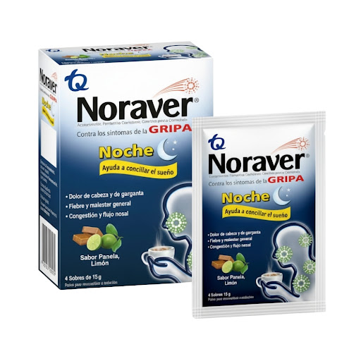 Noraver Gripa Noche Panela Limón Ibuprofeno + Fenilefrina + Cetirizina 200/10/3,33mg Caja x 6 Sobres