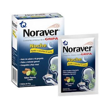 Noraver Gripa Noche Panela Limón Ibuprofeno + Fenilefrina + Cetirizina 200/10/3,33mg Caja x 6 Sobres  