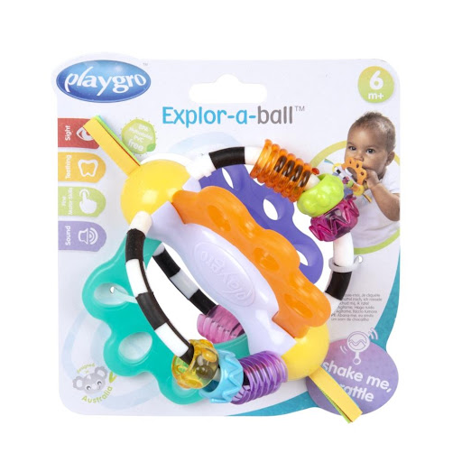Pelota Exploradora PlayGrow Blister x 1 La Pelota Exploradora es el juguete ideal para bebés a partir de los 6 meses. Su diseño con orificios facilita el agarre, mientras que sus texturas y materiales seguros estimulan la exploración sensor