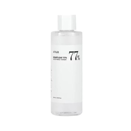 Anua Heartleaf 77 Soothing Toner Anua 250ml x 1 Un tónico calmante que contiene un 77% de extracto puro de hoja de corazón o Heartleaf. Este tónico es ideal para refrescar y calmar la piel sensible, al mismo tiempo que ayuda a equilibrar el pH de l