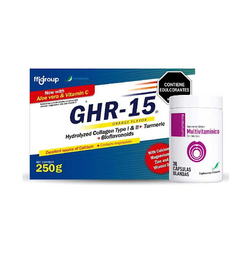 Colegeo hidrolizado GHR 15 + Suplemento dietario Multivitamínico con minerales. Ffi Group  Sachet + Frasco x 2 