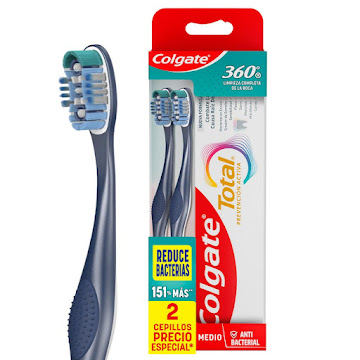 Cepillo de Dientes Colgate Medio 360° x 2 + Crema Dental Total 12 Blíster x 3 und  