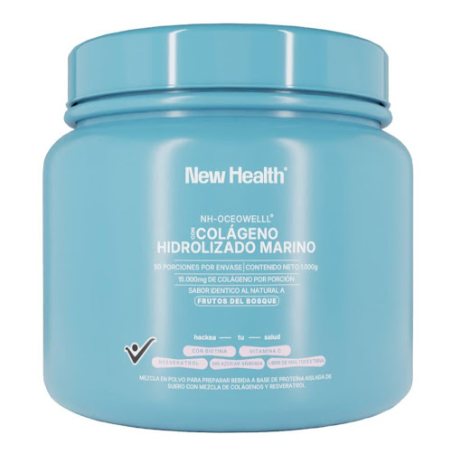Colágeno Marino Frutos del Bosque NEWHEALTH x1000g Newhealth Tarro x 1000gr x 1 und Colágeno Marino sabor Frutos del bosque con 15.000mg de COLÁGENO  por porción, ayuda a mantener una piel radiante, buena salud articular, fortalece la mucosa intestinal y digestiva. Contiene  Colágeno