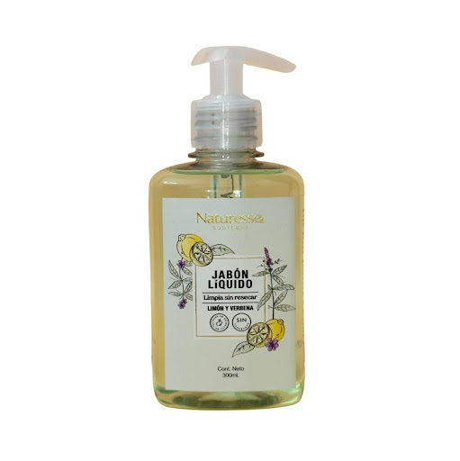 Jabón Líquido Limón Verbena x 300 ml Naturesse botella x 1 Jabón líquido Limón y Verbena x 300 ml, elaborado con ingredientes derivados del coco. Limpia suavemente sin resecar y deja una sensación refrescante de bienestar. Ideal para piel sensible, libre de p