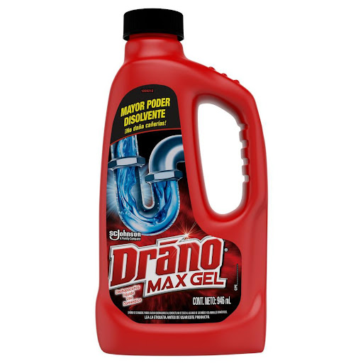 Drano Max Gel Destapacanerias 946ml SCJ Destapacaños Drano Max x 1 La fórmula con cloro espeso del Drano® Max Gel atraviesa el agua estancada. Funciona muy bien para eliminar el vello, la espuma del jabón y otras obstrucciones de mal olor. Úselo en la bañera, lavabo,