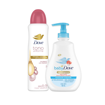 Combo Antitranspirante Dove Aerosol Dermoaclarant + Jabón Líquido Dove Baby Corporal  