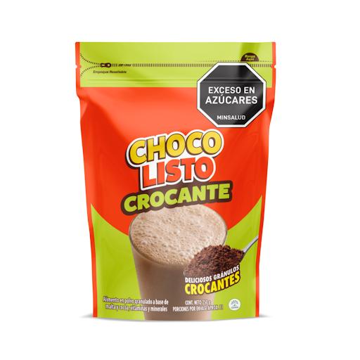 Modificador de leche Chocolisto Crocante x 250 gr Chocolisto Bolsa x 1 El Modificador de leche, Chocolisto Crocante, es una deliciosa mezcla en polvo instantánea con trocitos crocantes, para preparar bebidas achocolatadas deliciosas, y divertidas. Excelente  fuente de vi