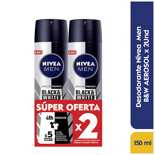 Oferta Desodorante Nivea Men Invisible Balck & White Aerosol x 2Uni/150Ml c/u
