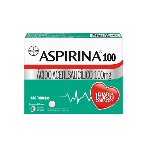 Aspirina Ácido Acetilsalicilico 100 mg Caja x 140 Tabletas