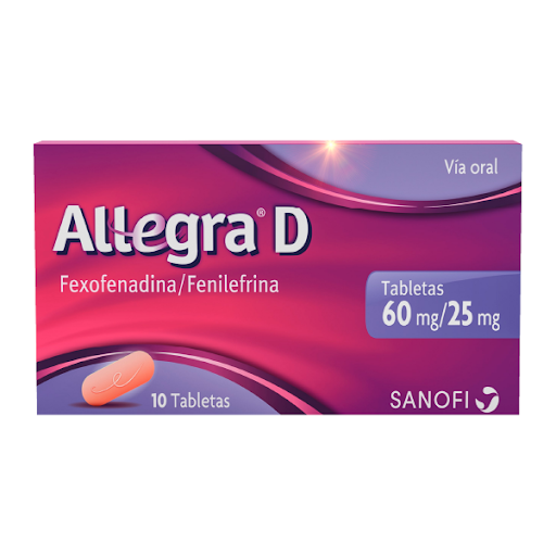 Allegra D Fexofenadina + Fenilefrina 60mg/25mg Sanofi Caja x 10 Tabletas