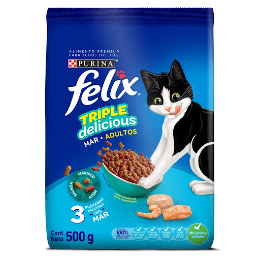 Alimento Para Gatos Felix Adulto Triple Delicious Bolsa x 500 gr