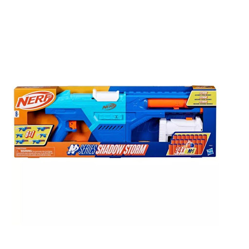 Lanzador Nerf N Series Shadow Storm Nerf  x 1 Es un juguete personalizable que incluye accesorios como cañón, culata y mira, permitiendo crear hasta 6 estilos diferentes de lanzador. Cuenta con un clip integrado con capacidad para 8 dardos y vien
