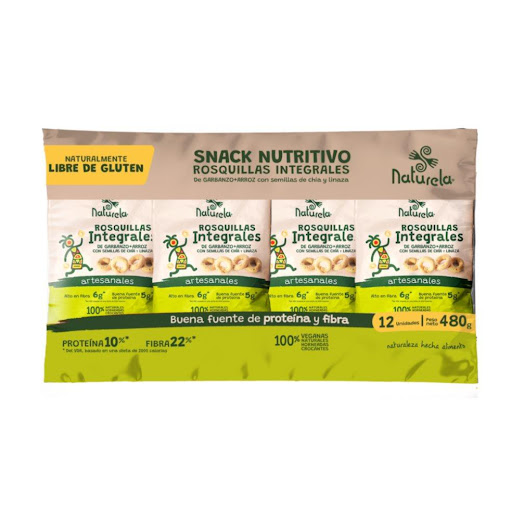  Pasaboca Rosquillas Naturela Veganas x 12 unidades Naturela Paquete  x 480 gr Nuestras rosquillas integrales son una opción saludable y deliciosa para aquellos que buscan un snack nutritivo y sabroso. Elaboradas con una combinación de arroz integral, garbanzos, sagú, semillas d