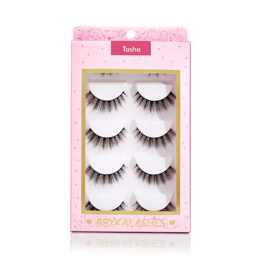 Pestañas Postizas Tasha -5 Pares Bryka Caja x 5pares Pestañas enteras 3D con banda suave, reutilizables entre 20 y 25 posturas, livianas y wispies de efecto agatado, elaboradas en falso pelo mink (crespas, despeinadas y multicapas), corta en el lagrimal