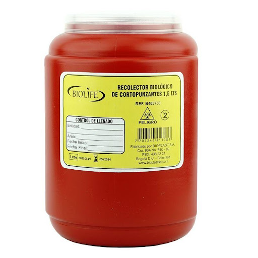 RECOLECTOR CORTOPUNZANTE 1.5 LT GUARDIAN (PAQ X2) Guardian 2 UND x 2 Contenedor diseñado para la recolección segura de elementos cortopunzantes, como agujas, bisturís y lancetas. Fabricado en polipropileno de alta densidad, su estructura rígida y resistente evita perfo