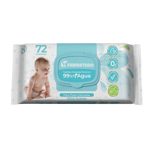 Toallitas Húmedas   Farmatodo Bebé Premium 99% Agua x 72 und  