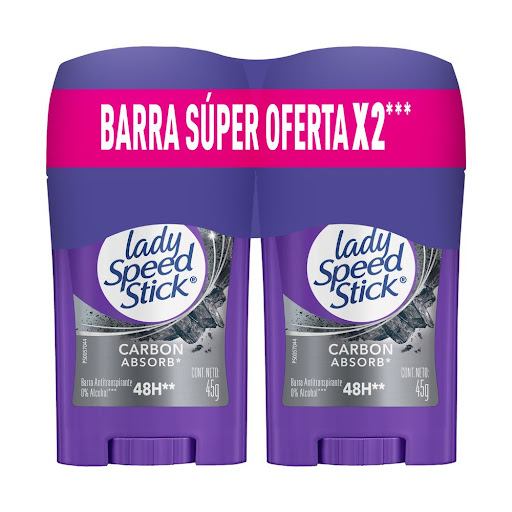 Desodorante Mujer Lady Speed Stick Carbon Absorb Stick Frasco 2x45 gr