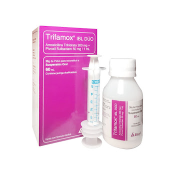 Trifamox IBL Dúo Amoxicilina + Sulbactam 1250mg/125mg Bagó Frasco x 60 ml  