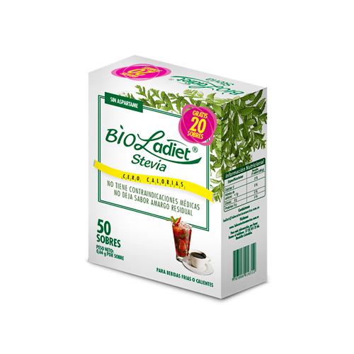STEVIA BIOLADIET POLVO CJA X 50 AMERICA SA  x 1 Endulzante con Stevia, sin calorías.Apto para diabéticos, recomendado por la Asociación Colombiana de Diabetes.Formato en sobres, práctico para llevar y usar en bebidas frías o calientes.