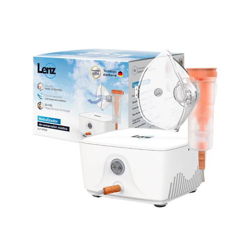 Nebulizador de compresión medica Lenz, LT-N700, hasta 120 horas de uso continuo, caja x 1 Lenz Caja x 1 El nebulizador de compresión Lenz es un dispositivo médico diseñado para convertir medicamentos líquidos en una fina niebla que facilita su inhalación directa hacia los pulmones. Ideal para el tratami