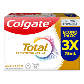Crema Dental Colgate Total Anti Sarro Prevención Activa 3 x 75 ml  